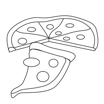 recommend clip art: Contour of pizza. Black outline on a white background. Coloring.