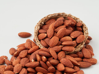 The natural background is made of different types of nuts. super food.