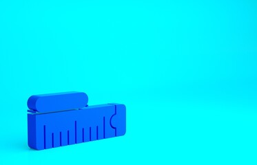 Blue Tape measure icon isolated on blue background. Measuring tape. Minimalism concept. 3d illustration 3D render