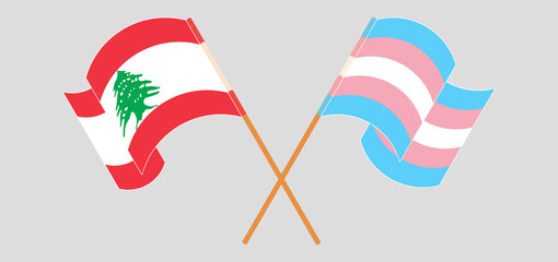 Crossed and waving flags of the Lebanon and Transgender Pride