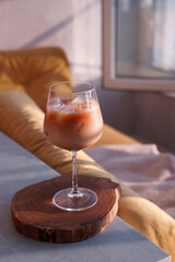 Iced coffee in a wine glass