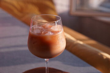 Iced coffee in a wine glass