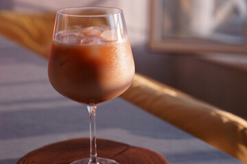 Iced coffee in a wine glass
