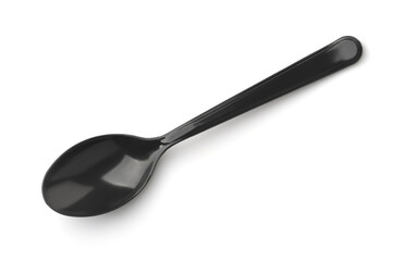 Top view of black plastic disposable spoon