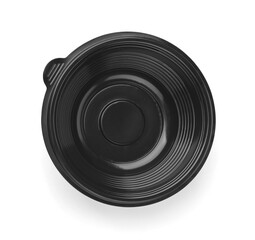 Top view of black empty disposable plastic takeaway bowl