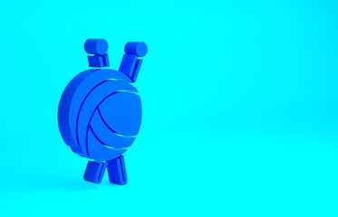 Blue Yarn ball with knitting needles icon isolated on blue background. Label for hand made, knitting or tailor shop. Minimalism concept. 3d illustration 3D render