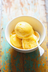 Mango sorbet in the bowl 