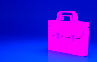 Pink Briefcase icon isolated on blue background. Business case sign. Business portfolio. Minimalism concept. 3d illustration 3D render