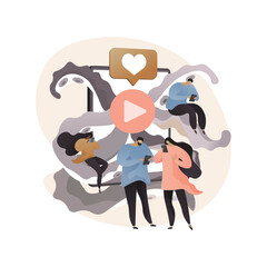 Screen addiction abstract concept vector illustration.