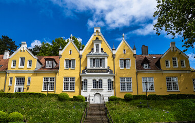 Restored building called Margarethenhof in district Juergensby of the old town of Flensburg, Germany