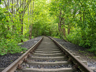 Abandoned railway track near the harbor in flensburg, northern germany