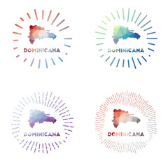 Dominicana low poly sunburst set. Logo of country in geometric polygonal style. Vector illustration.