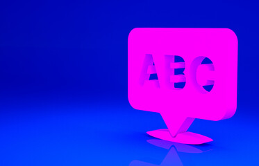 Pink Alphabet icon isolated on blue background. Minimalism concept. 3d illustration 3D render