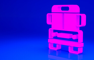 Pink School Bus icon isolated on blue background. Public transportation symbol. Minimalism concept. 3d illustration 3D render