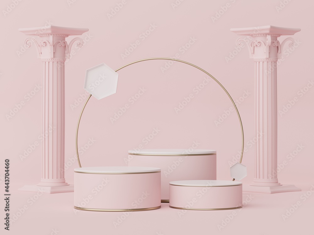 Aufkleber 3d render of abstract minimal display podium with greek ancient baroque pillar background. pedestal 