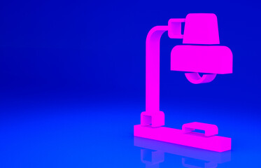 Pink Table lamp icon isolated on blue background. Minimalism concept. 3d illustration 3D render