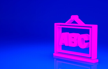 Pink Chalkboard icon isolated on blue background. School Blackboard sign. Minimalism concept. 3d illustration 3D render