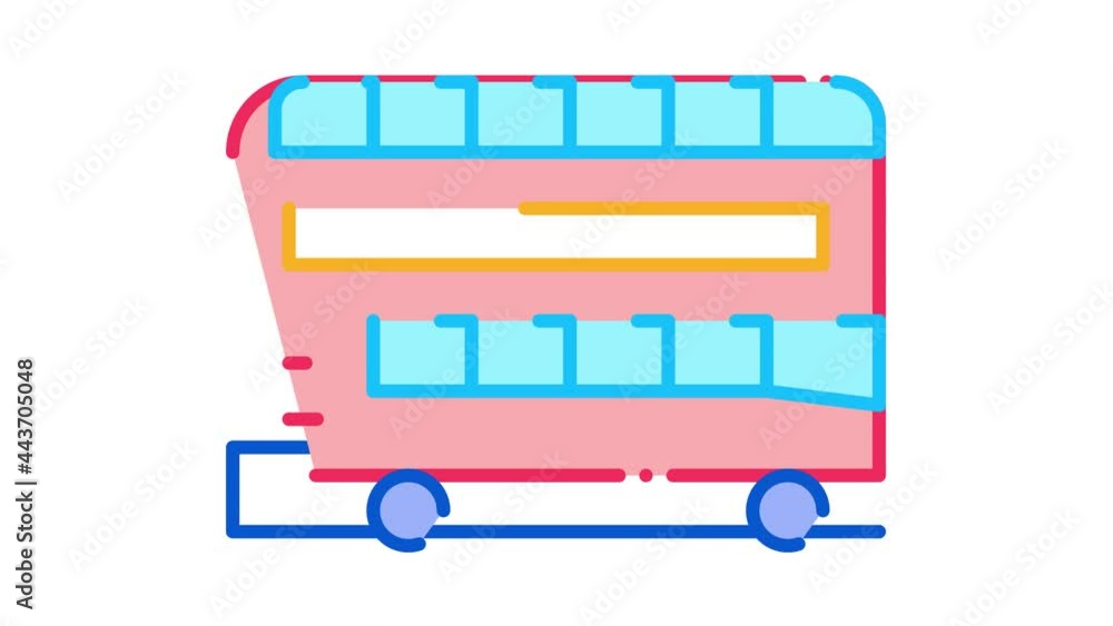 Sticker double decker sightseeing bus Icon Animation. color double decker sightseeing bus animated icon on white background