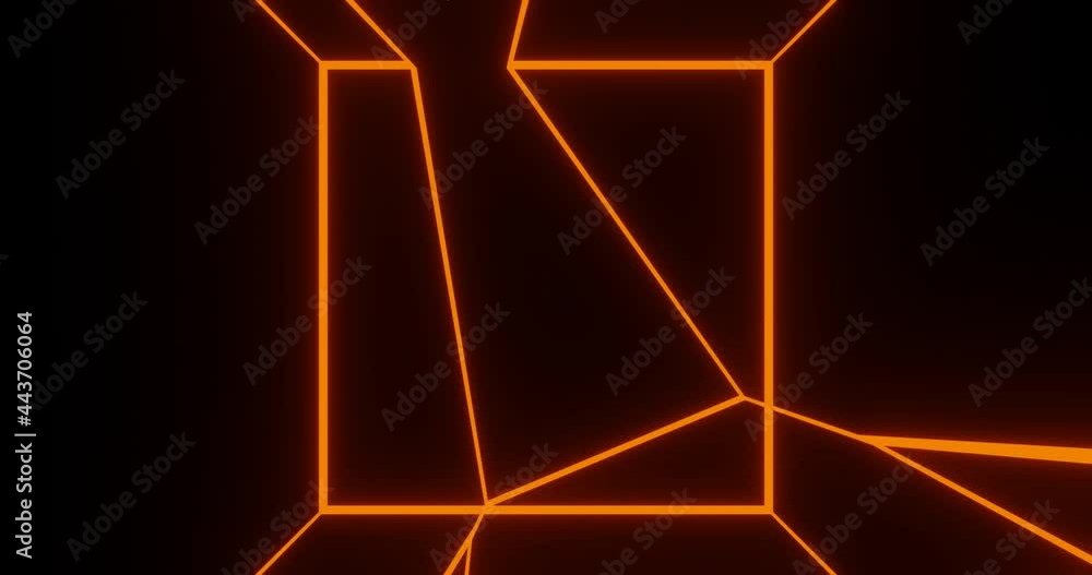 Wall mural 3d render with glowing orange neon lines on black background