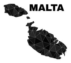 Low-poly Malta map. Polygonal Malta map vector combined with scattered triangles. Triangulated Malta map polygonal abstraction for political templates.