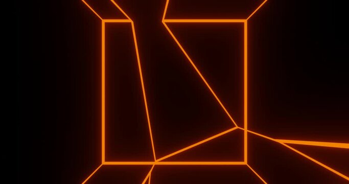 3d render with glowing orange neon lines on black background