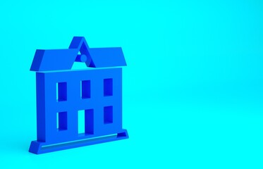 Blue School building icon isolated on blue background. Minimalism concept. 3d illustration 3D render