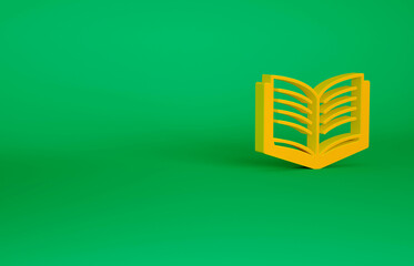 Orange Open book icon isolated on green background. Minimalism concept. 3d illustration 3D render