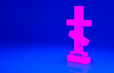 Obraz premium Pink Grave with cross icon isolated on blue background. Minimalism concept. 3d illustration 3D render