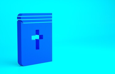 Blue Holy bible book icon isolated on blue background. Minimalism concept. 3d illustration 3D render