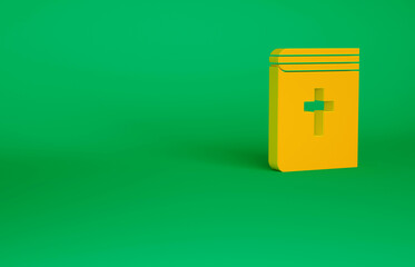 Orange Holy bible book icon isolated on green background. Minimalism concept. 3d illustration 3D render