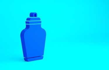 Blue Funeral urn icon isolated on blue background. Cremation and burial containers, columbarium vases, jars and pots with ashes. Minimalism concept. 3d illustration 3D render