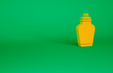 Orange Funeral urn icon isolated on green background. Cremation and burial containers, columbarium vases, jars and pots with ashes. Minimalism concept. 3d illustration 3D render