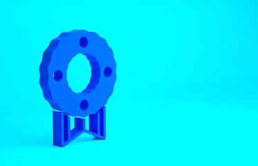 Blue Memorial wreath icon isolated on blue background. Funeral ceremony. Minimalism concept. 3d illustration 3D render