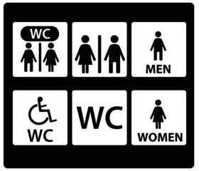 Icon set for WC toilet. Symbols for men's and women's restrooms. Vector design EPS 10.