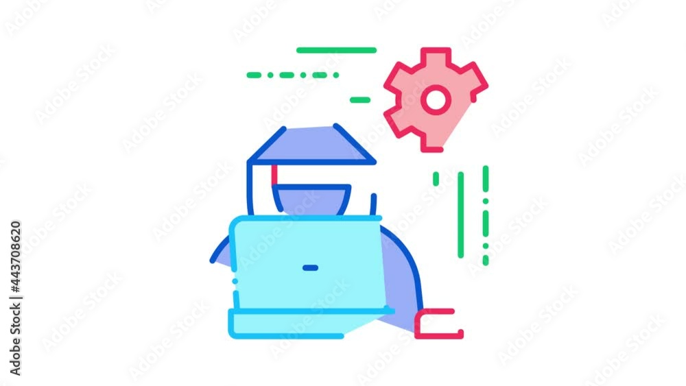 Poster settings hacker icon animation. color settings hacker animated icon on white background