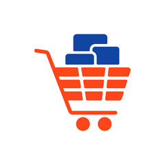 Shopping cart with boxes vector glyph icon