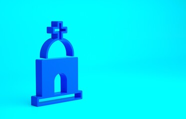 Blue Old crypt icon isolated on blue background. Cemetery symbol. Ossuary or crypt for burial of deceased. Minimalism concept. 3d illustration 3D render
