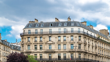 Paris, typical building in the Marais, in the center of the french capital
