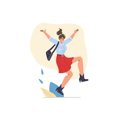 Vector cartoon flat character in happy mood,rejoice,celebrate success,jumping happily - emotions,success,healthy social concept