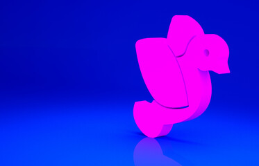 Pink Dove icon isolated on blue background. Minimalism concept. 3d illustration 3D render
