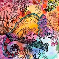 Rainbow chameleon. Bright stylish chameleon pattern. © Владимир Лешанков