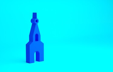 Blue Church building icon isolated on blue background. Christian Church. Religion of church. Minimalism concept. 3d illustration 3D render