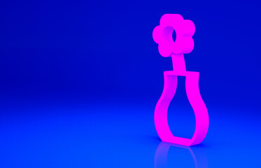 Pink Flower in vase icon isolated on blue background. Minimalism concept. 3d illustration 3D render