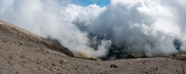 Hiking the Mount Taranaki on a summer day, New Zealand