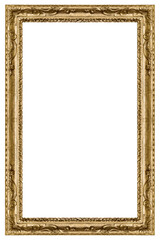 Golden frame for paintings, mirrors or photo isolated on white background. Design element with clipping path