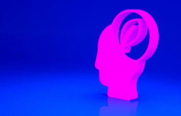 Pink Human head with leaf inside icon isolated on blue background. Minimalism concept. 3d illustration 3D render