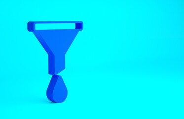 Blue Funnel or filter icon isolated on blue background. Minimalism concept. 3d illustration 3D render