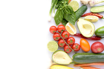 Juicy and fresh vegetables on a white kitchen table for healthy eating