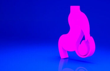 Pink Stomach heartburn icon isolated on blue background. Stomach burn. Gastritis and acid reflux, indigestion and stomach pain problems. Minimalism concept. 3d illustration 3D render