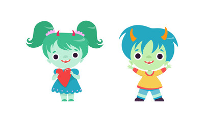 Tiny Troll Characters Set, Funny Boy and Girl Fantasy Creatures Cartoon Vector Illustration